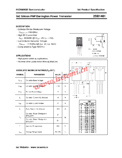 Inchange Semiconductor 2sb1481  . Electronic Components Datasheets Active components Transistors Inchange Semiconductor 2sb1481.pdf