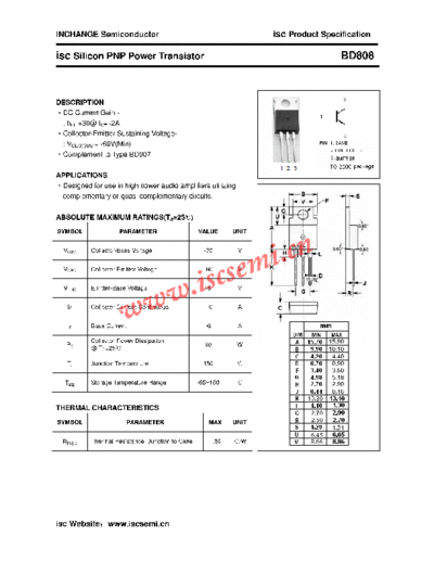 Inchange Semiconductor bd808  . Electronic Components Datasheets Active components Transistors Inchange Semiconductor bd808.pdf