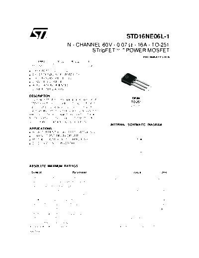 ST std16ne06l-1  . Electronic Components Datasheets Active components Transistors ST std16ne06l-1.pdf