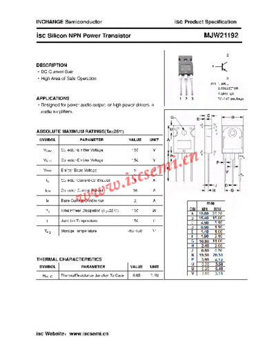 Inchange Semiconductor mjw21192  . Electronic Components Datasheets Active components Transistors Inchange Semiconductor mjw21192.pdf