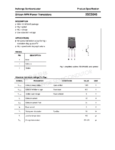 Inchange Semiconductor 2sc5048  . Electronic Components Datasheets Active components Transistors Inchange Semiconductor 2sc5048.pdf