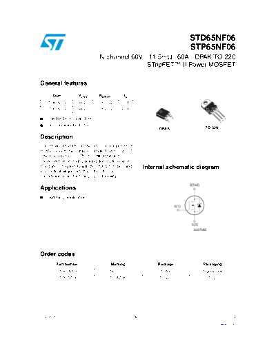 ST std65nf06 stp65nf06  . Electronic Components Datasheets Active components Transistors ST std65nf06_stp65nf06.pdf