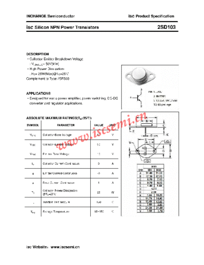 Inchange Semiconductor 2sd103  . Electronic Components Datasheets Active components Transistors Inchange Semiconductor 2sd103.pdf