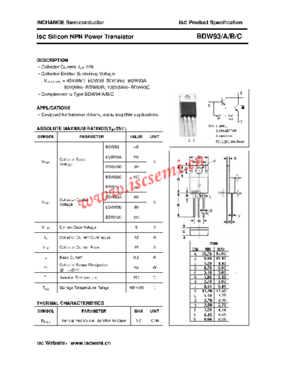 Inchange Semiconductor bdw93 a b c  . Electronic Components Datasheets Active components Transistors Inchange Semiconductor bdw93_a_b_c.pdf