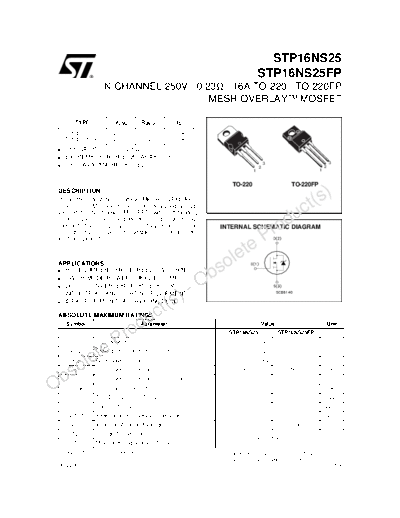 ST stp16ns25 stp16ns25fp  . Electronic Components Datasheets Active components Transistors ST stp16ns25_stp16ns25fp.pdf