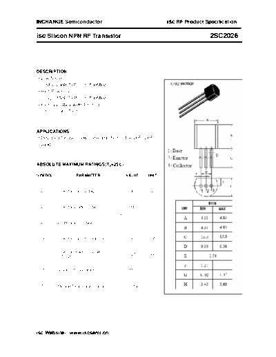 Inchange Semiconductor 2sc2026  . Electronic Components Datasheets Active components Transistors Inchange Semiconductor 2sc2026.pdf