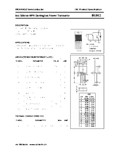 Inchange Semiconductor bu912  . Electronic Components Datasheets Active components Transistors Inchange Semiconductor bu912.pdf
