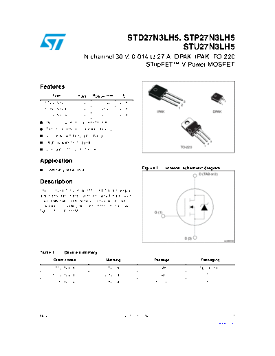 ST d27n3lh5  p27n3lh5  u27n3lh5  . Electronic Components Datasheets Active components Transistors ST std27n3lh5_stp27n3lh5_stu27n3lh5.pdf