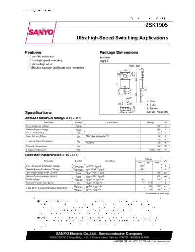 Sanyo 2sk1905  . Electronic Components Datasheets Active components Transistors Sanyo 2sk1905.pdf