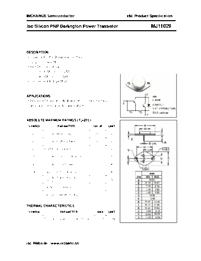 Inchange Semiconductor mj11029  . Electronic Components Datasheets Active components Transistors Inchange Semiconductor mj11029.pdf