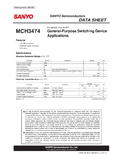 Sanyo mch3474  . Electronic Components Datasheets Active components Transistors Sanyo mch3474.pdf