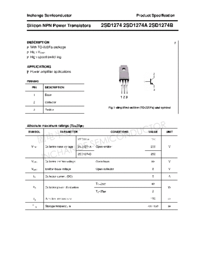 Inchange Semiconductor 2sd1274 2sd1274a 2sd1274b  . Electronic Components Datasheets Active components Transistors Inchange Semiconductor 2sd1274_2sd1274a_2sd1274b.pdf