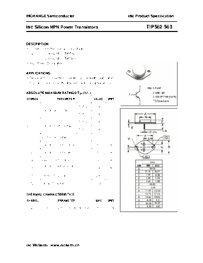 Inchange Semiconductor tip562 563  . Electronic Components Datasheets Active components Transistors Inchange Semiconductor tip562_563.pdf