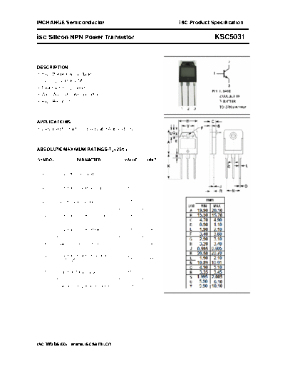 Inchange Semiconductor ksc5031  . Electronic Components Datasheets Active components Transistors Inchange Semiconductor ksc5031.pdf