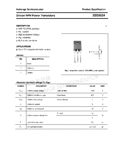 Inchange Semiconductor 2sd2634  . Electronic Components Datasheets Active components Transistors Inchange Semiconductor 2sd2634.pdf