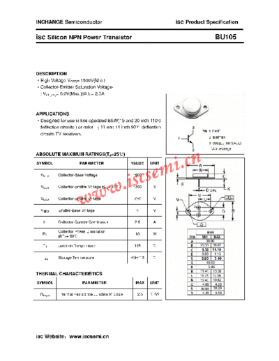 Inchange Semiconductor bu105  . Electronic Components Datasheets Active components Transistors Inchange Semiconductor bu105.pdf