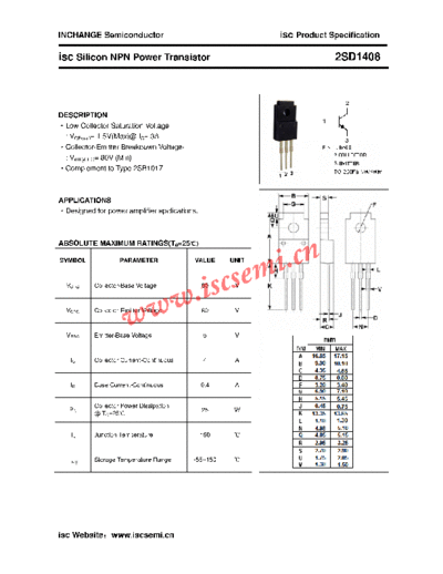 Inchange Semiconductor 2sd1408  . Electronic Components Datasheets Active components Transistors Inchange Semiconductor 2sd1408.pdf