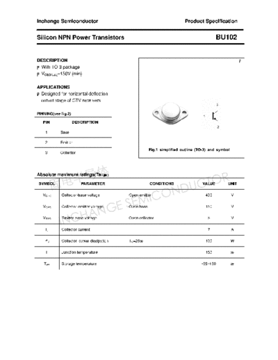 Inchange Semiconductor bu102  . Electronic Components Datasheets Active components Transistors Inchange Semiconductor bu102.pdf