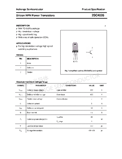 Inchange Semiconductor 2sc4026  . Electronic Components Datasheets Active components Transistors Inchange Semiconductor 2sc4026.pdf