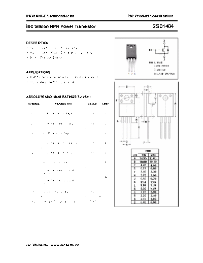 Inchange Semiconductor 2sd1404  . Electronic Components Datasheets Active components Transistors Inchange Semiconductor 2sd1404.pdf
