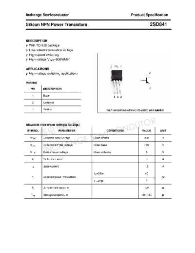Inchange Semiconductor 2sd841  . Electronic Components Datasheets Active components Transistors Inchange Semiconductor 2sd841.pdf