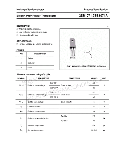 Inchange Semiconductor 2sb1071 2sb1071a  . Electronic Components Datasheets Active components Transistors Inchange Semiconductor 2sb1071_2sb1071a.pdf