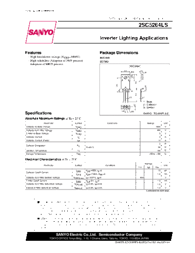 Sanyo 2sc5264ls  . Electronic Components Datasheets Active components Transistors Sanyo 2sc5264ls.pdf