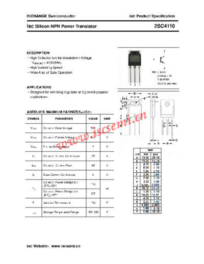 Inchange Semiconductor 2sc4110  . Electronic Components Datasheets Active components Transistors Inchange Semiconductor 2sc4110.pdf