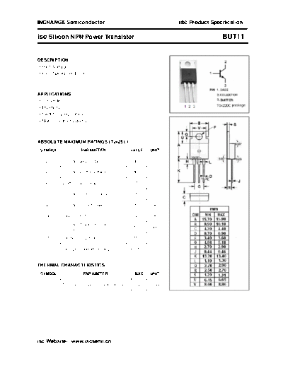 Inchange Semiconductor but11  . Electronic Components Datasheets Active components Transistors Inchange Semiconductor but11.pdf