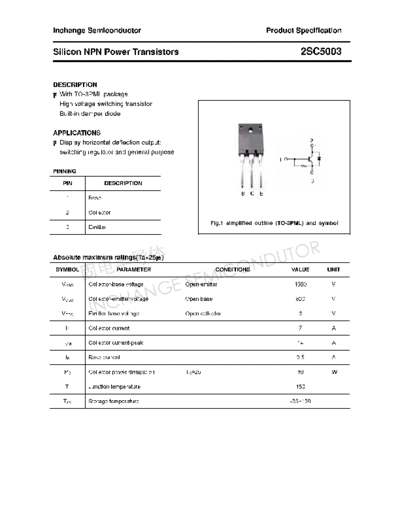 Inchange Semiconductor 2sc5003  . Electronic Components Datasheets Active components Transistors Inchange Semiconductor 2sc5003.pdf