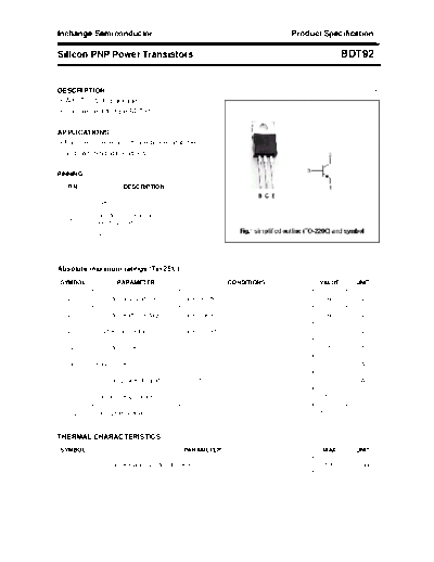 Inchange Semiconductor bdt92  . Electronic Components Datasheets Active components Transistors Inchange Semiconductor bdt92.pdf