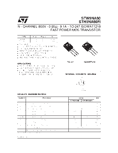 ST stw9na80  . Electronic Components Datasheets Active components Transistors ST stw9na80.pdf