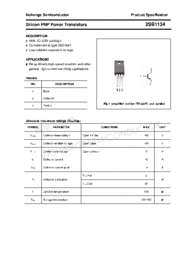 Inchange Semiconductor 2sb1134  . Electronic Components Datasheets Active components Transistors Inchange Semiconductor 2sb1134.pdf