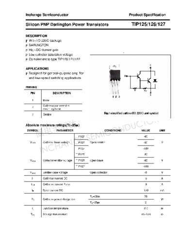 Inchange Semiconductor tip125 126 127  . Electronic Components Datasheets Active components Transistors Inchange Semiconductor tip125_126_127.pdf