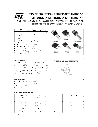 ST stp4nk60z  . Electronic Components Datasheets Active components Transistors ST stp4nk60z.pdf