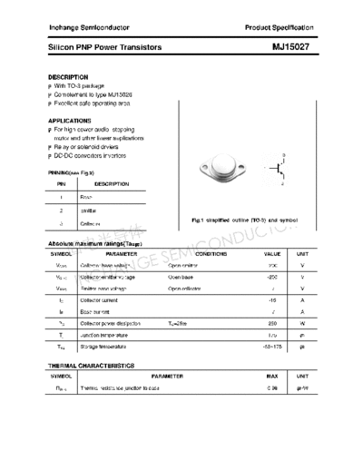 Inchange Semiconductor mj15027  . Electronic Components Datasheets Active components Transistors Inchange Semiconductor mj15027.pdf