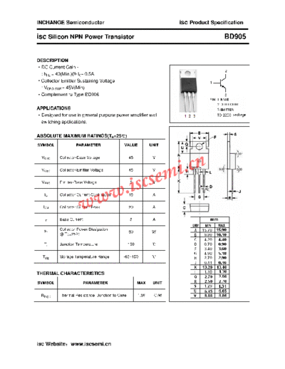 Inchange Semiconductor bd905  . Electronic Components Datasheets Active components Transistors Inchange Semiconductor bd905.pdf