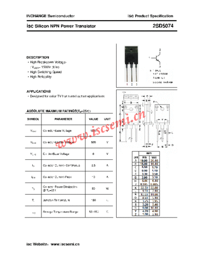 Inchange Semiconductor 2sd5074  . Electronic Components Datasheets Active components Transistors Inchange Semiconductor 2sd5074.pdf