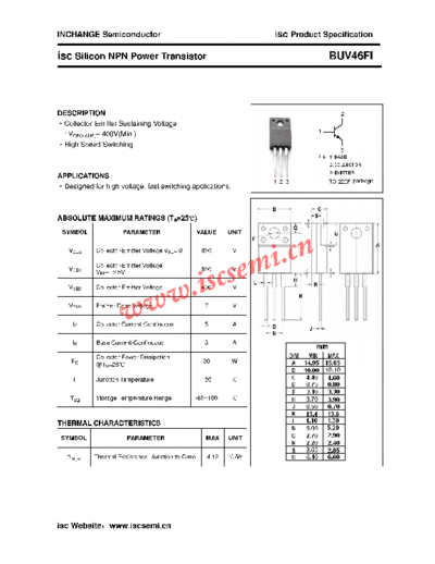 Inchange Semiconductor buv46fi  . Electronic Components Datasheets Active components Transistors Inchange Semiconductor buv46fi.pdf