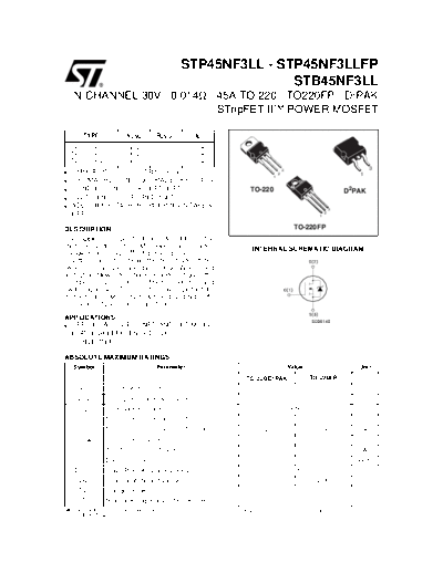 ST stp45nf3ll  . Electronic Components Datasheets Active components Transistors ST stp45nf3ll.pdf