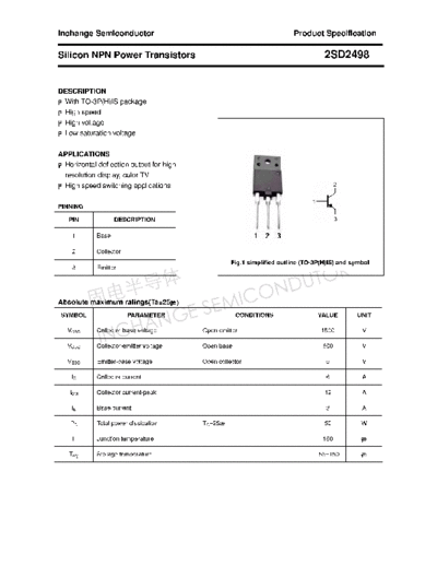 Inchange Semiconductor 2sd2498  . Electronic Components Datasheets Active components Transistors Inchange Semiconductor 2sd2498.pdf