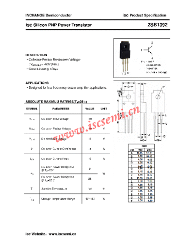 Inchange Semiconductor 2sb1392  . Electronic Components Datasheets Active components Transistors Inchange Semiconductor 2sb1392.pdf