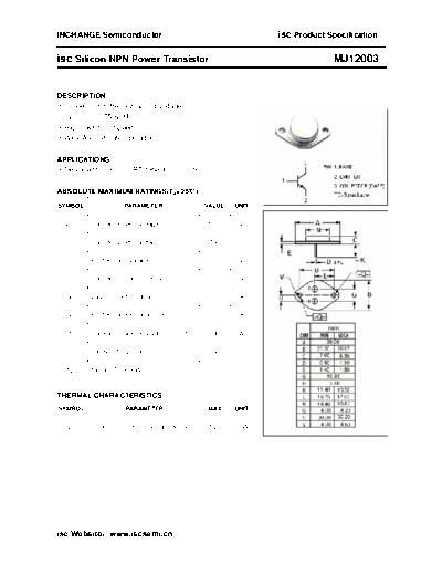 Inchange Semiconductor mj12003  . Electronic Components Datasheets Active components Transistors Inchange Semiconductor mj12003.pdf