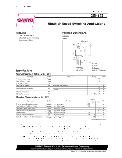 Sanyo 2sk1921  . Electronic Components Datasheets Active components Transistors Sanyo 2sk1921.pdf