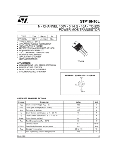 ST stp16n10l  . Electronic Components Datasheets Active components Transistors ST stp16n10l.pdf