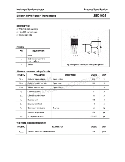 Inchange Semiconductor 2sd1025  . Electronic Components Datasheets Active components Transistors Inchange Semiconductor 2sd1025.pdf