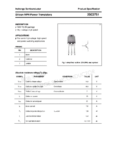 Inchange Semiconductor 2sc2751  . Electronic Components Datasheets Active components Transistors Inchange Semiconductor 2sc2751.pdf