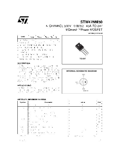 ST stw47nm50  . Electronic Components Datasheets Active components Transistors ST stw47nm50.pdf
