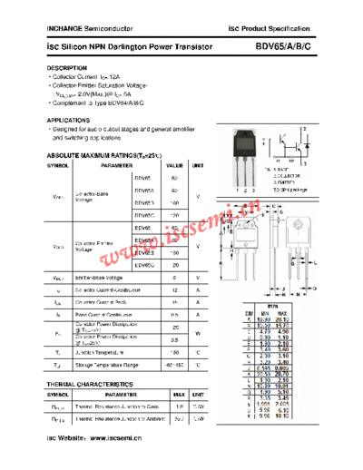 Inchange Semiconductor bdv65 a b c  . Electronic Components Datasheets Active components Transistors Inchange Semiconductor bdv65_a_b_c.pdf