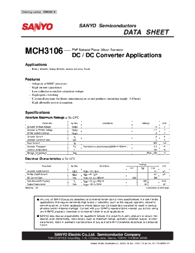 . Electronic Components Datasheets mch3106  . Electronic Components Datasheets Active components Transistors Sanyo mch3106.pdf